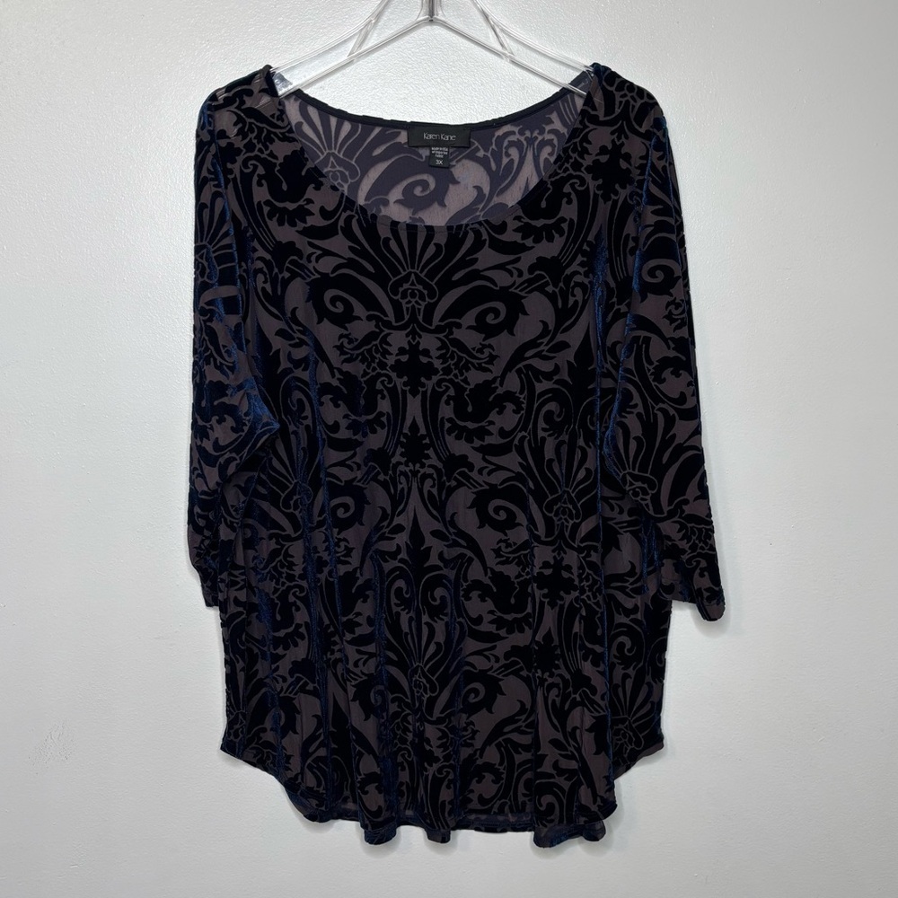 Karen Kane Dark Blue Velvet Burnout Top 3X Plus Size